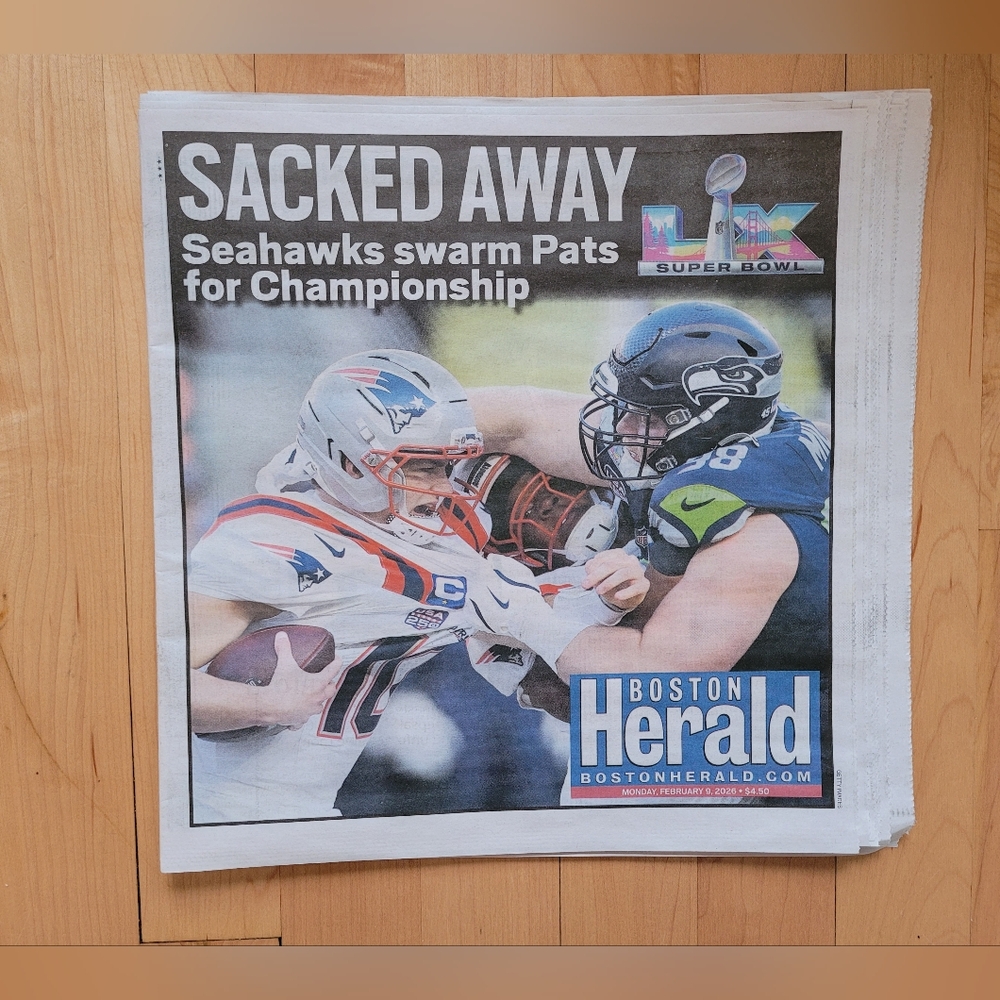 SEATTLE SEAHAWKS WINS SUPER BOWL LX CHAMPIONSHIP NEWSPAPER BOSTON HERALD 2-9-26